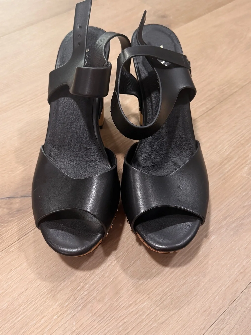 XOXO Black Cork Platform Block Heel Sandals